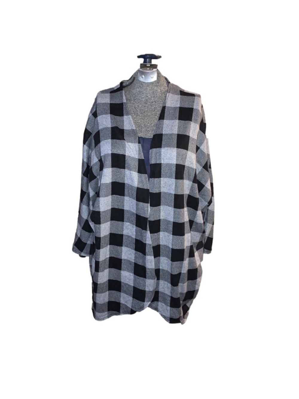 Eclipse black and white Buffalo plaid bat wing open cardigan sweater XL